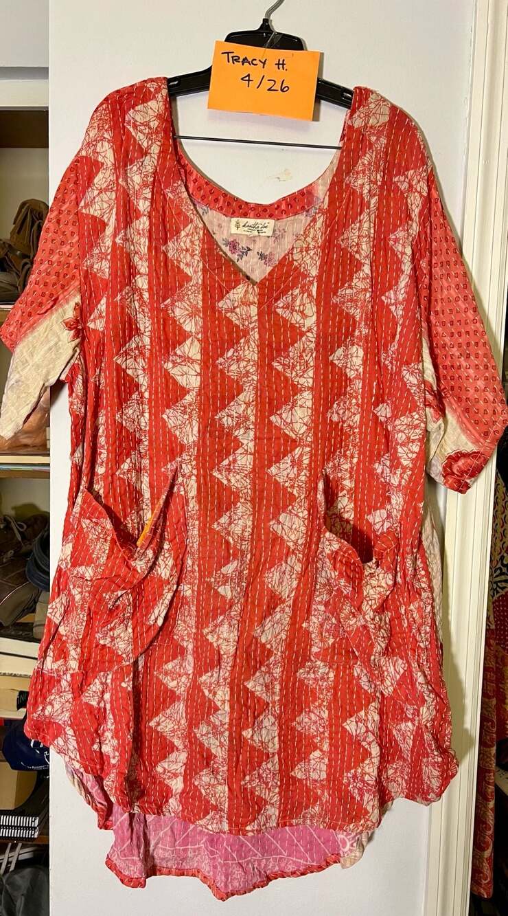 Kantha Bae One Size Reversible Kantha Stitched Tunic Top with Pockets